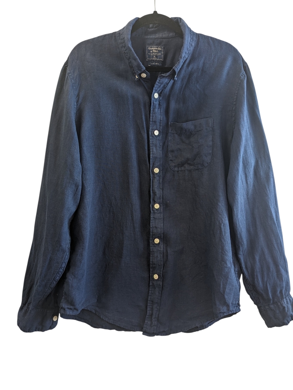 Abercrombie & Fitch Deep Blue Button-Down Shirt Linen Size XL